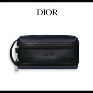 DIOR MEN'S BLUE & BLACK DOUBLE ZIP COSMETIC TROUSSE POUCH TOILETRY
BAG